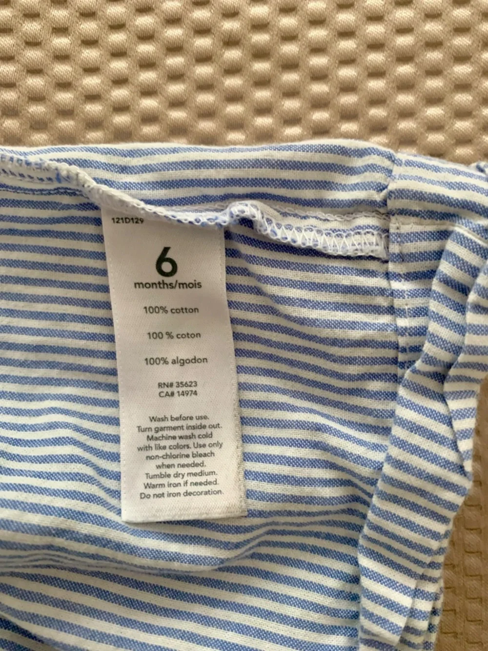 Carter’s 6M Blue White Striped Ruffle Collar Shirt Dress